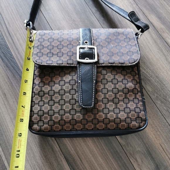 Brown GEOMETRIC printed canvas and leather messenger crossbody bag - Picture 12 of 13
